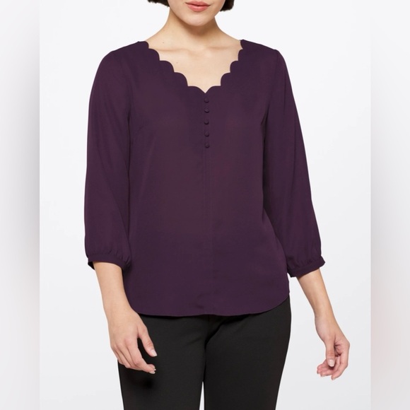 NWT💜Devora Scallop Detail Mixed Material Blouse - Picture 1 of 4
